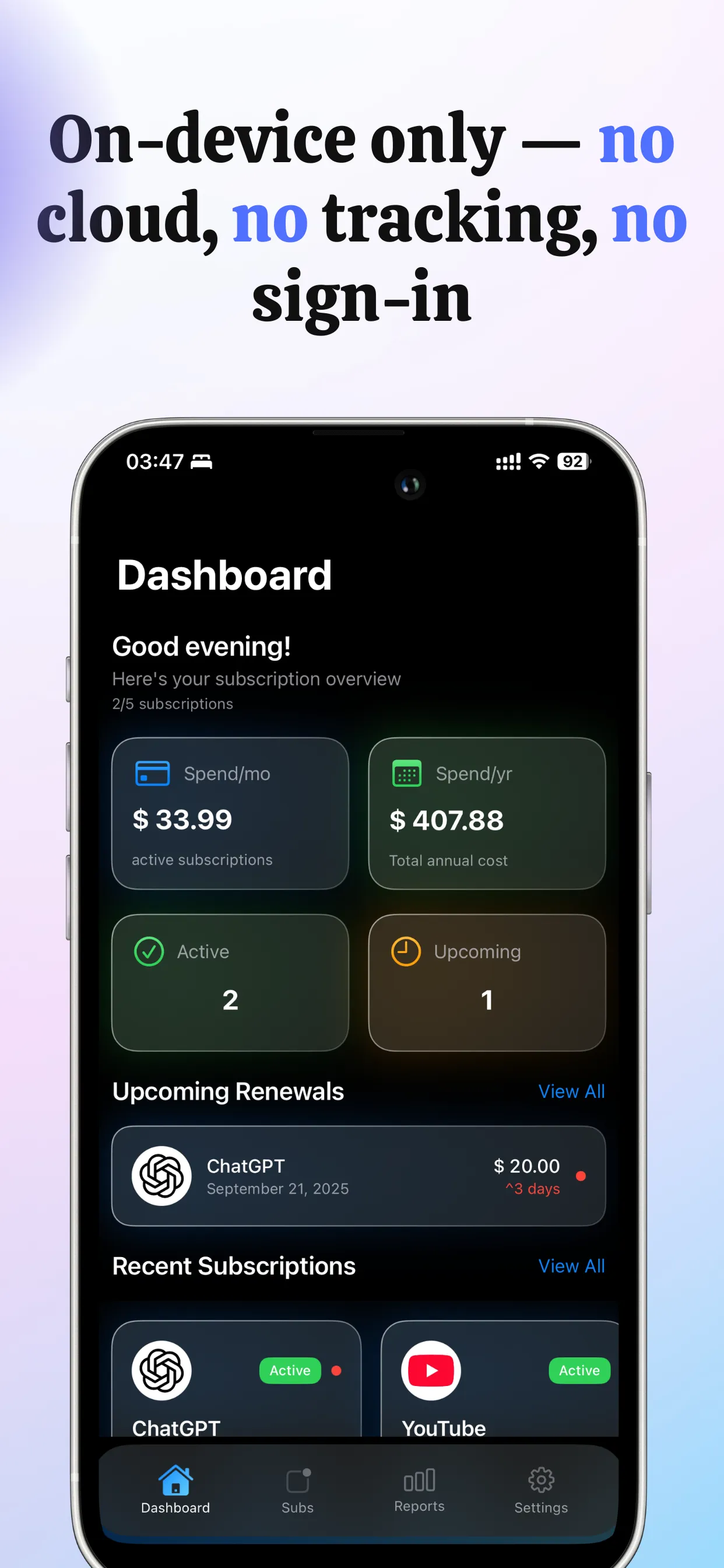PocketSubs应用截图 1 - iPhone版本界面